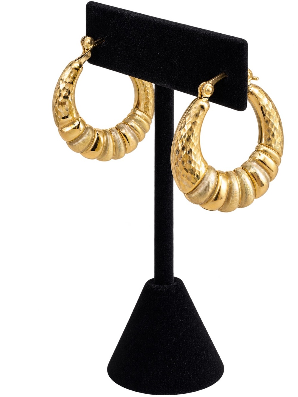 14K Yellow Gold Chunky Ribbed Crescent Hoop Earrings – DN – 2g